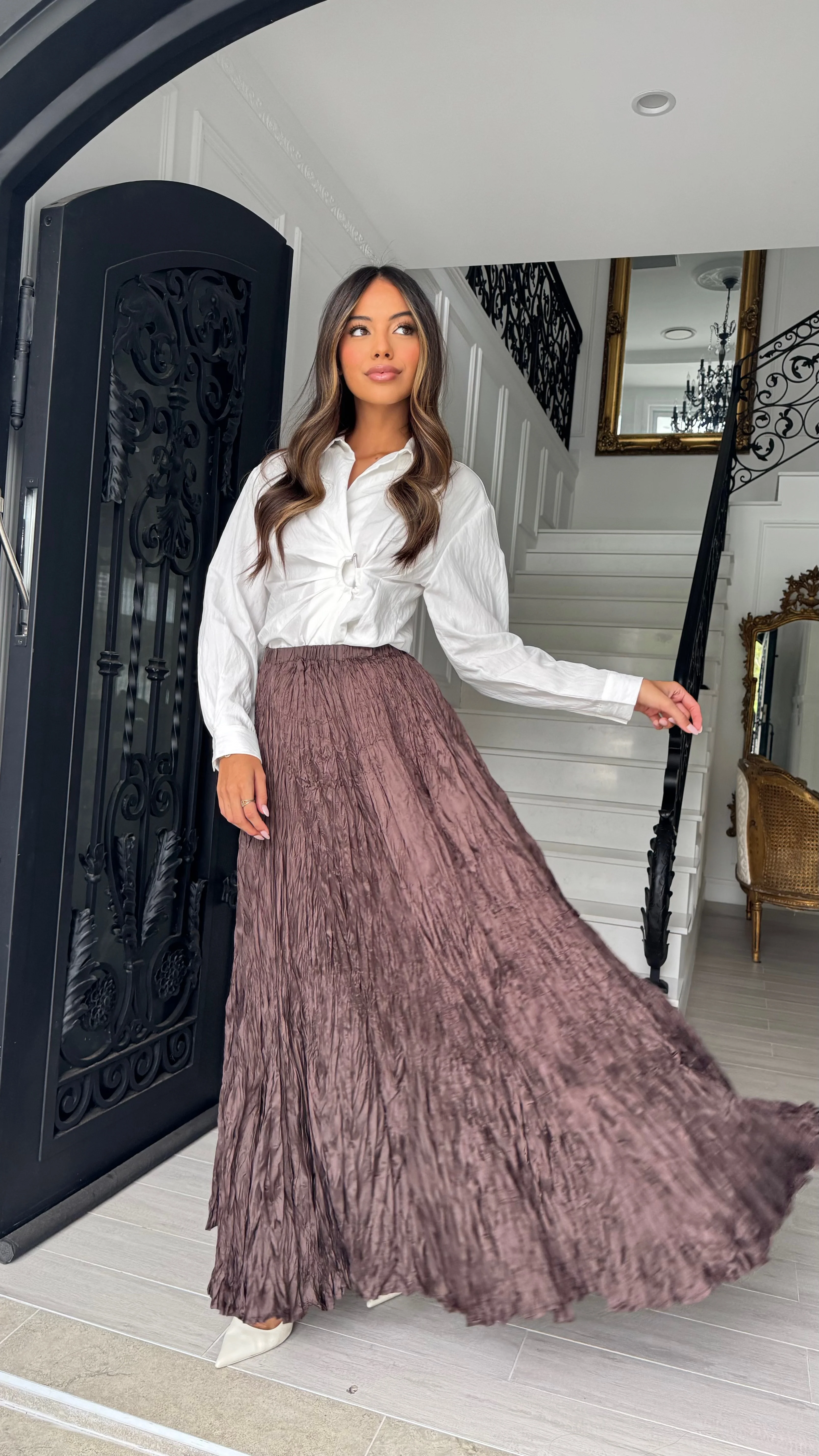 Alira Crinkle Satin Skirt - Image 11