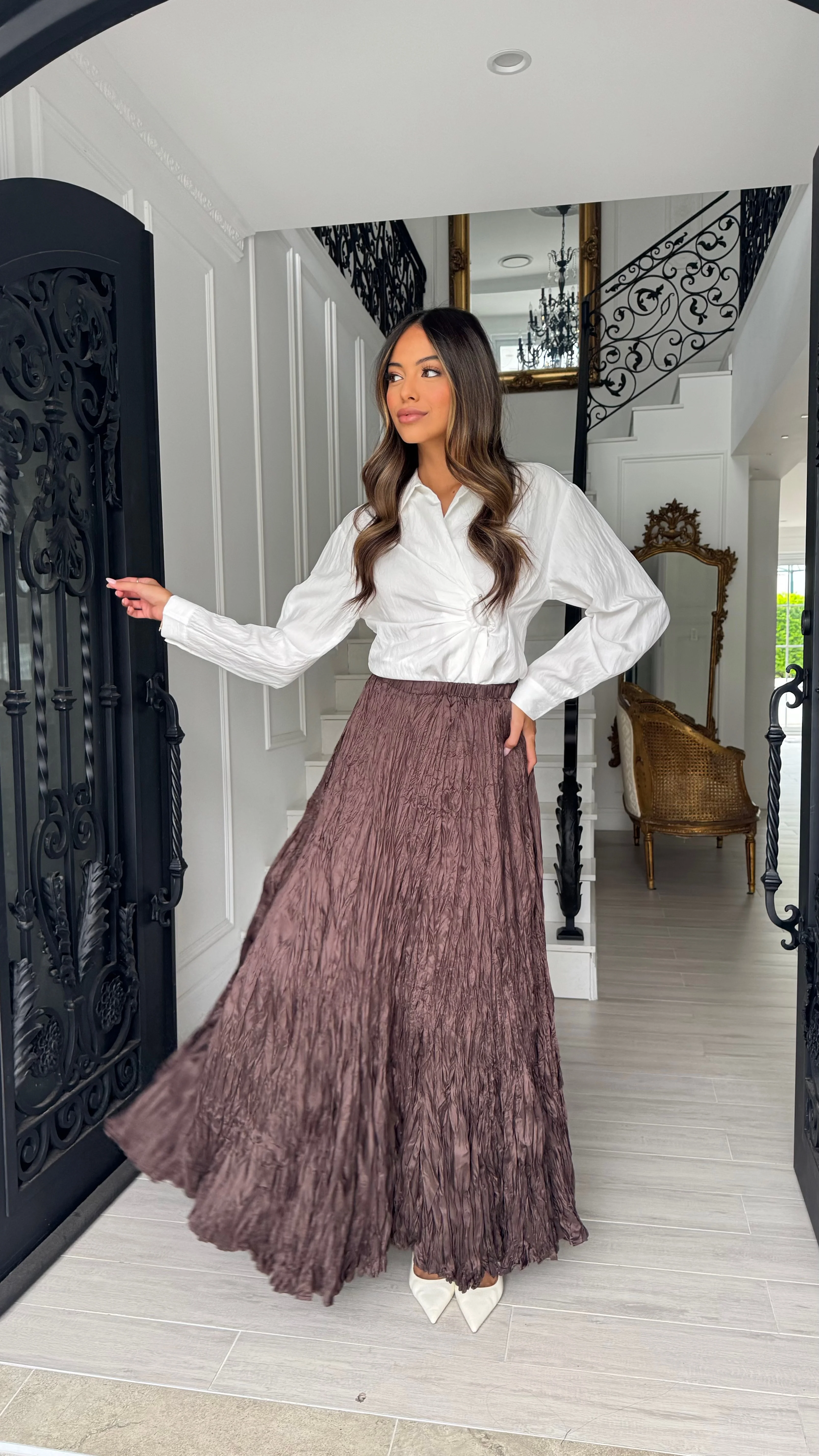 Alira Crinkle Satin Skirt - Image 7