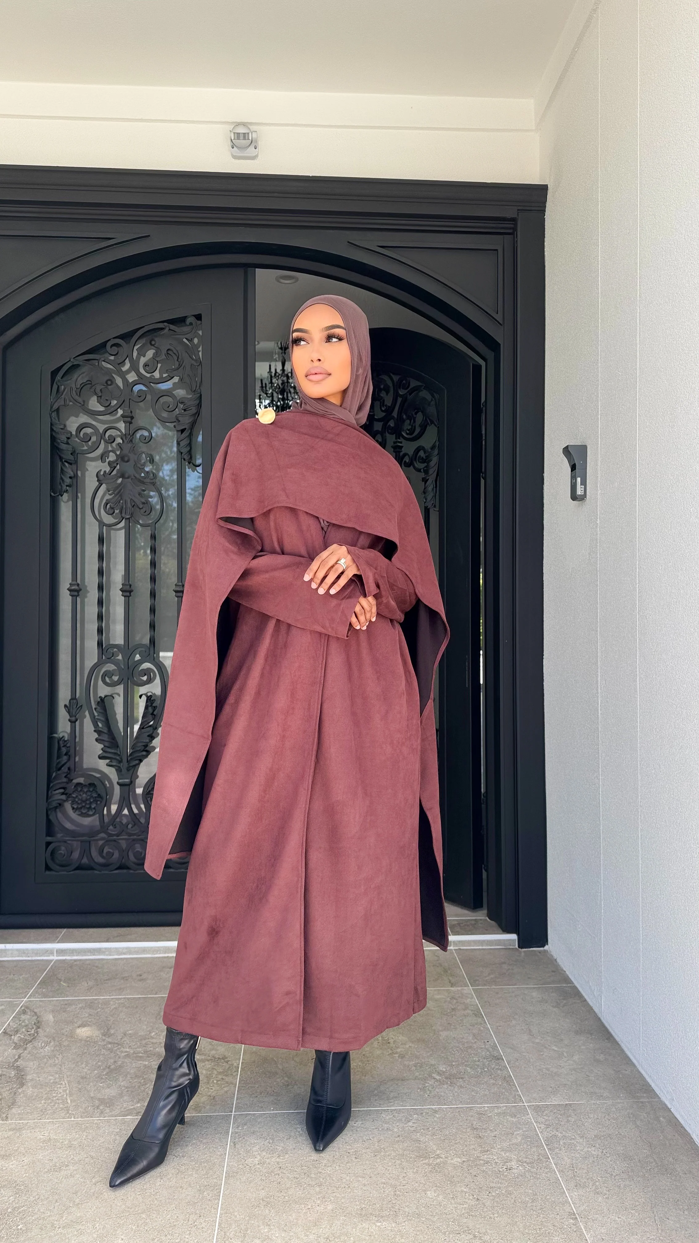Suede drape coat